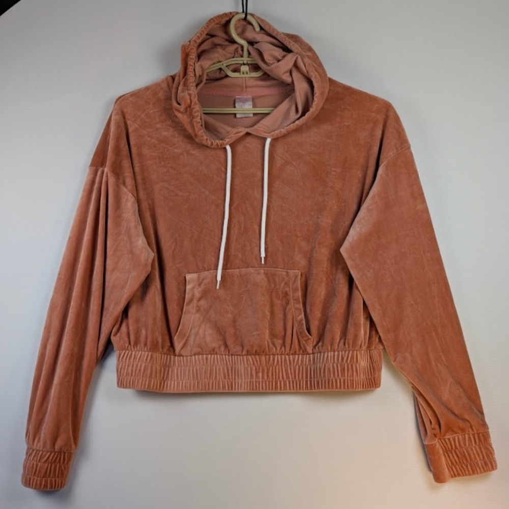 NOBO Cropped Velour Hoodie JUNIOR GIRLS XXL (19) Peachy Orange Soft Cozy EUC